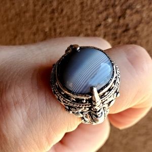 New Amazing Unique Botswana Agate Silver Claw Ring.